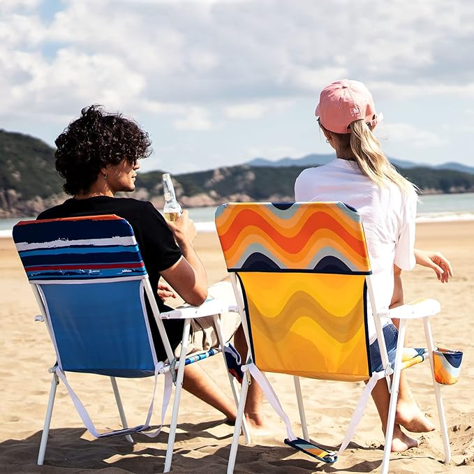 SunnyFeel 15 Tall Folding Beach Chair Oversized Portable High Seat Sand Chair for Adults Heavy Duty 300 LBS Foldable Camping Lawn Chairs for Camp/Outdoor/Travel/Picnic/Concert/Sports