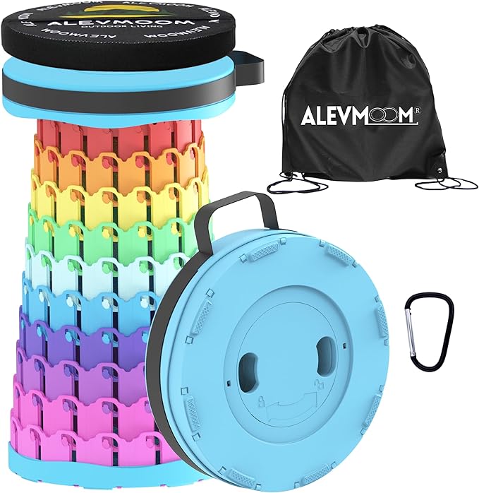 ALEVMOOM Upgraded Collapsible Stool with Cushion &amp Bag 18 H Portable Retractable Telescoping Folding Stool for Adults Lightweight But Sturdy Capacity 600 lbs for Camping Fishing Hiking Travel