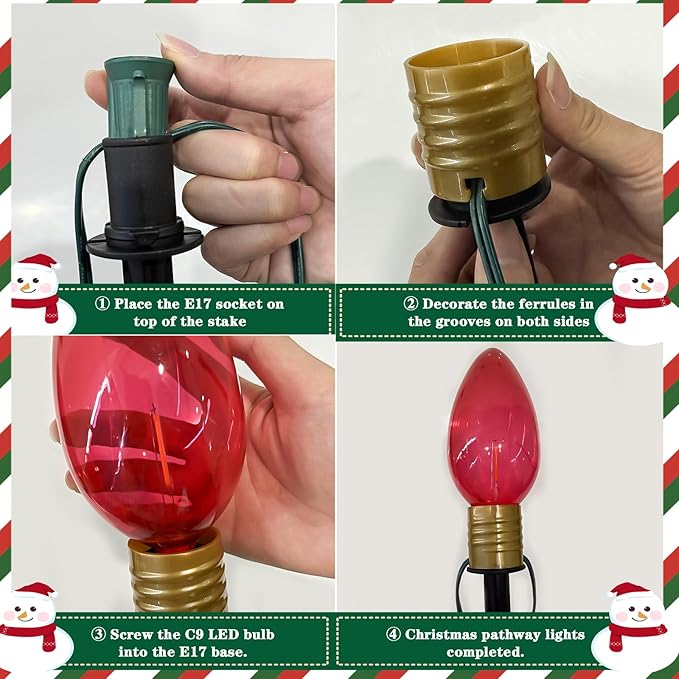 Abeja 2 Pack 7Ft C9 Outdoor Pathway Lights Outdoor Christmas Pathway Markers Stakes Lights with 8 Jumbo C9 Multicolor LED Bulbs Connectable Christmas Yard Decoration for Driveways Garden Holiday