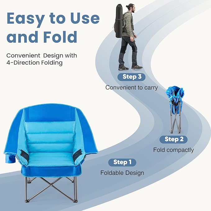 DUMOS Oversized Camping Chair for Adults - 450lbs Heavy Duty Folding Chair with Cup Holder &amp Side Pockets Portable Chair for Camping Fishing Hiking Picnic