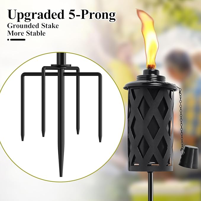 4 Pack Citronella Torches for Outside 16 Oz Outdoor Garden Torches with 5-Prong Grounded Stake 59 Inch Metal Torch for Home Décor Outside Torches for Backyard Garden Patio