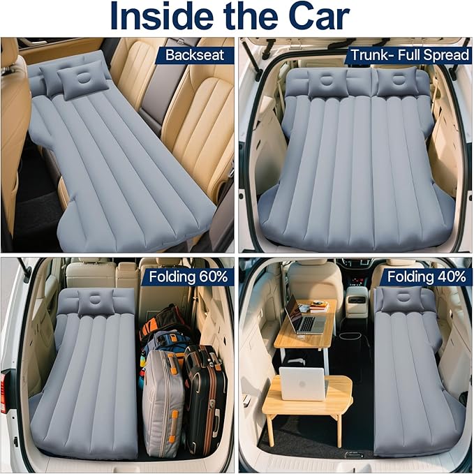 SUV Air Mattress Car Air Mattress Compatible with Tesla Model Y Camping Bed for Car Backseat Inflatable Sleeping Pad with Pump Truck Jeep Travel Bed for Camping Road Trip (Grey)