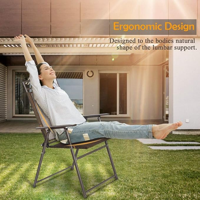 SPSUPE Set of 4 Outdoor Patio Folding Chairs Steel Camping Chairs Ideal for Deck Garden Pool Backyard Coffee