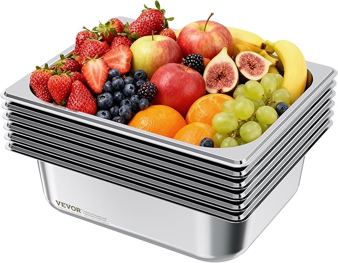 VEVOR 6 Pack Stainless Steam Hotel Pans 1/2 Size Table Steam Pan 4 Inch Deep Anti Jam Restaurant Supplies Reusable Rustproof Catering Storage for Home Party Restaurant Hotel Buffet