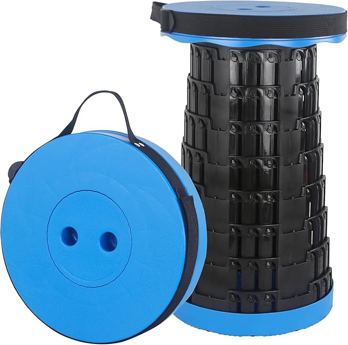 Collapsible Stools for Adults Portable Collapsible Stool Folding Stool Lightweight with Sturdy Versatile Telescoping for Camping Hiking BBQ Outdoor Adventure (Load Capacity 440lbs Blue)