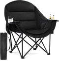 Oversized Camping Chairs for Adults - Heavy Duty Padded Outdoor Folding Lawn XL Camp Chair with Cup Holder Cooler Pockets for Outside Sports Beach Fishing Garden Portable Supports 500lbs AllBlack