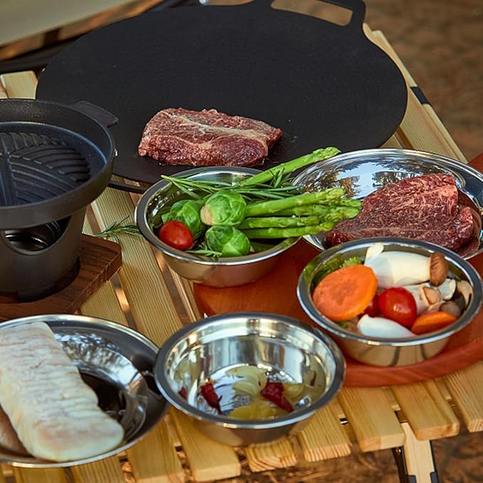 TOPZEA Set of 26 Stainless Steel Camping Plates and Bowls Camping Mess Kits Camping Dish Set Tableware Includes Plates Bowl Cups Stainless Steel Dinnerware for Camping Hiking Travel Picnic