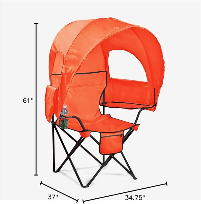 BrylaneHome Outdoor Oversized Canopy Tent Camp Chair Shade Folding Cupholder Zip Windows Storage Carrying Case Beach Yard Trip- Weight Capacity 350LB - Coral