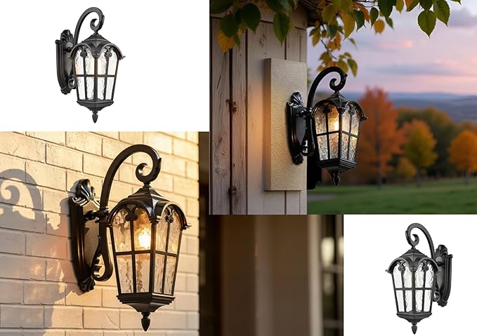 YUBOLE Waterproof Wall Sconce Outdoor Wall Lights with Hammered Glass for House Porch Garden Patio Gararge Hallway Matte Black