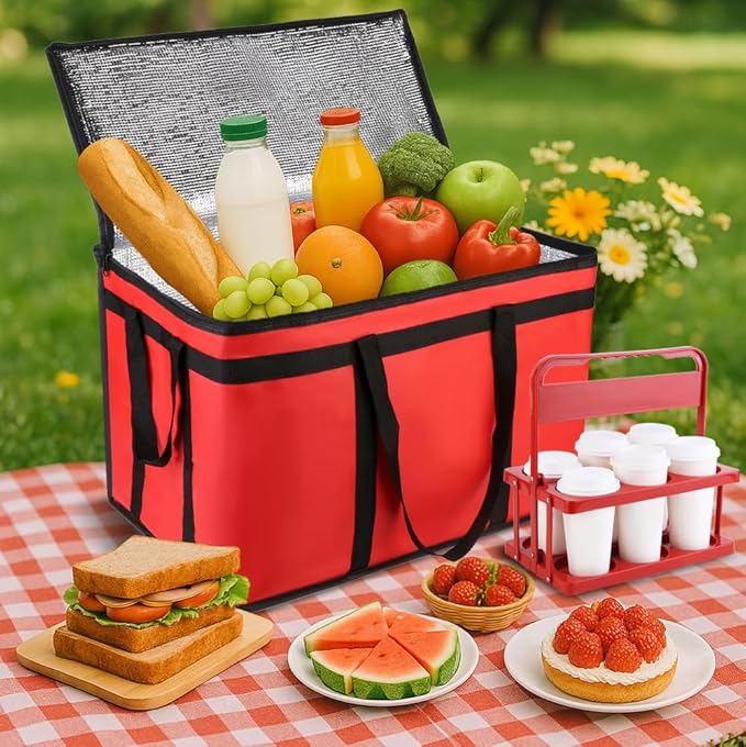 Cooler Insulated Food Delivery Bag &amp Drink Carrier with Hard Bottom XXX-Large Grocery Catering Travel Thermal Frozen Carrier Pizza Bags for Commercial Delivery Cold Warmer Accessories