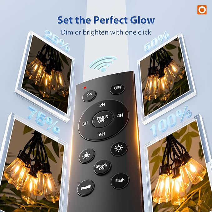 addlon 200FT(50FT*4) LED Outdoor Lights Waterproof Patio Lights with 64 Shatterproof ST38 Replaceable Bulbs(4 Spare) Dimmable Outside Hanging Light Connectable for Porch Backyard