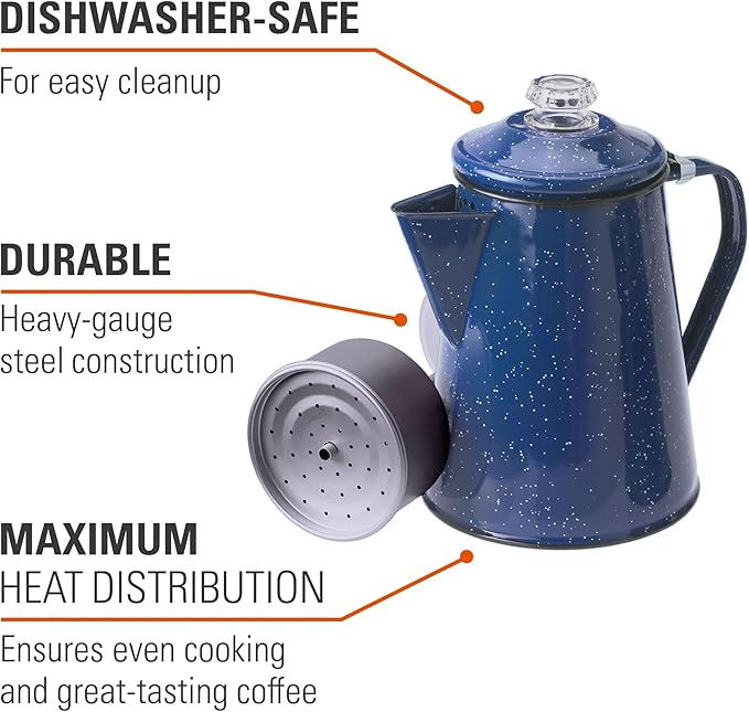 GSI Outdoors Percolator Coffee Pot | Enamelware Campfire Coffee Boiler Kettle for Outdoor Camping Cookware Cabin RV Kitchen Hunting &amp Backpacking