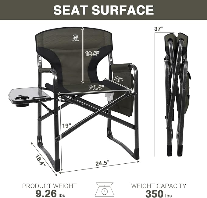 EVER ADVANCED Aluminum Lightweight Folding Director Chair 350lbs Heavy Duty Camping Chair with Side Table &amp Storage 19 Joint-Friendly Height Easy to Stand Portable Makeup Artist &amp Vendor C