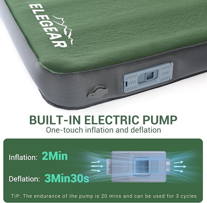 Elegear CumbreX™ Air &amp Foam Self Inflating Sleeping Pad Built-in Electric Pump 4 Ultra-Thick Memory Foam Camping Mattress with Pillow Double Camping Pad 4-Season R-value 9.5 Camp Mat for Travel