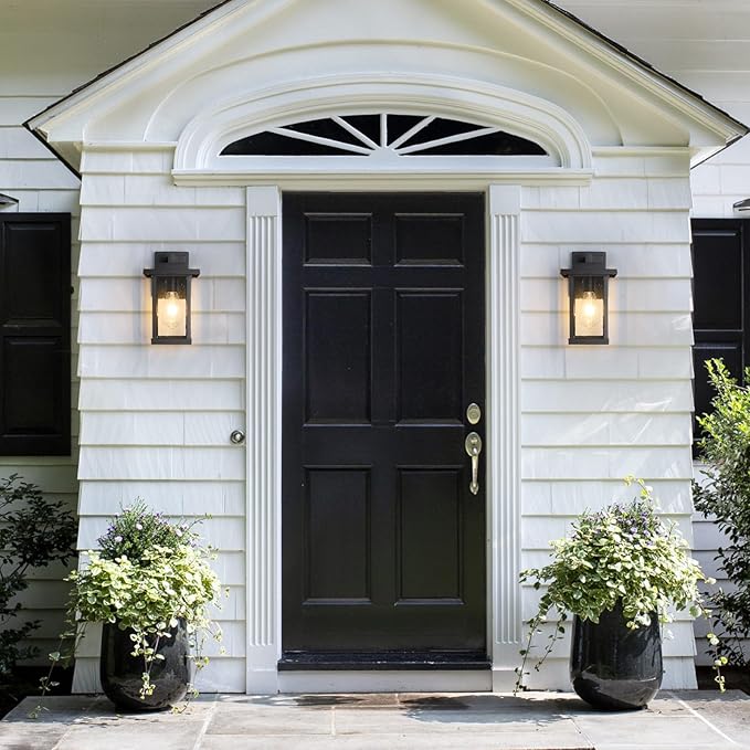 Black Exterior Light Fixtures 2 Pack Farmhouse Outdoor Wall Sconce Modern Front Porch Light with Seeded Glass for House Patio Garage Entrace