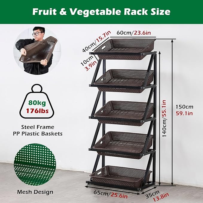 Store Display Rack Wall Mounted Storage Rack Supermarket Convenience Store4-5 Layer Supermarket Display Shelves Commercial Fruit &amp Vegetable Racks Onion &amp Potato Organizer Chips &amp Beve