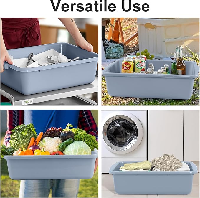 DUNCHATY 5.5 Gallon (20L) Plastic Bus Tubs - Large Commercial Grade Utility Box and Wash Basin Boxes for Restaurant Kitchen Organization and Storage - 21 L x 15 W x 6 H (5.5 Gal/20 Liters)