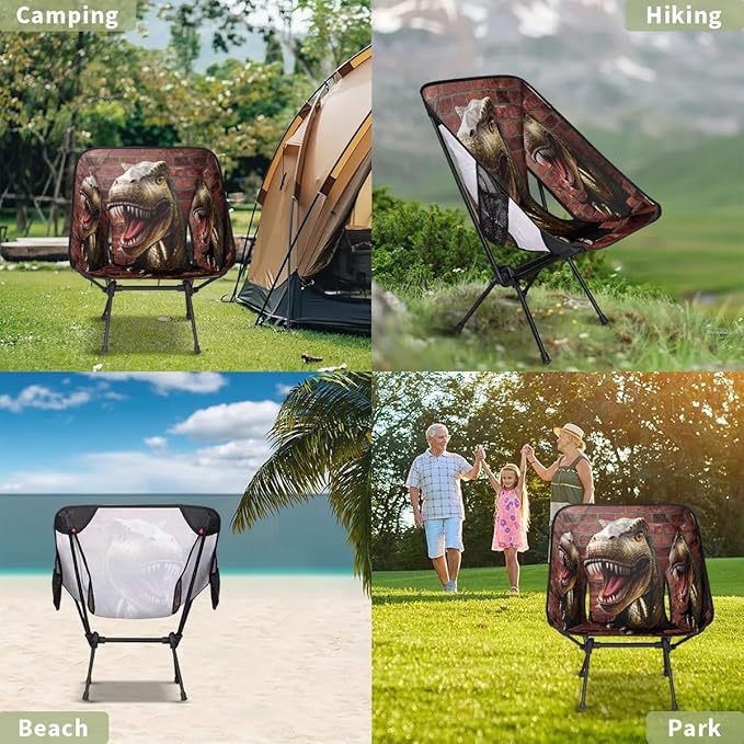 3D Dinosaur Camping Chair Lightweight Portable Folding Camp Chairs for Adults Easy Installation for Camping Fishing Hiking Picnic Travel Festival Supports 176lbs