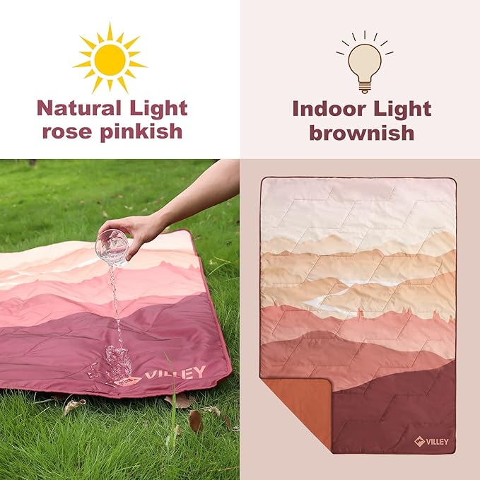 VILLEY Picnic Blanket 3-Layer Camping Blanket 52x75 Machine Washable Water Repellent and Sandproof Packable and Portable for Camping Travel Park Beach and Indoor Use