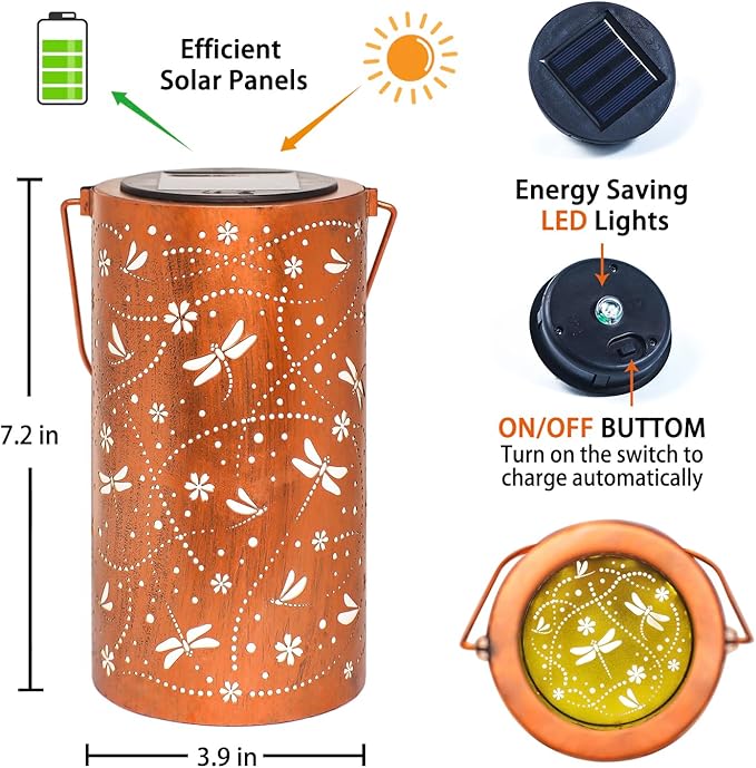 Dragonfly Solar Lanterns Outdoor Waterproof Hanging Solar Lights Dragonfly Gifts for Women Men Metal Decorative LED Lanterns for Garden DecorYardPatioLawnTabletopPathway