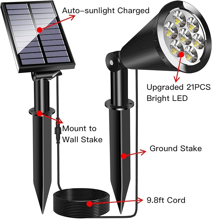 MEIHONG Solar Spot Lights Warm White Lights with Separate Panel Solar Tree Light Waterproof Outdoor Landscape Lights Dusk to Dawn for Garden Walkway(2 Pack)