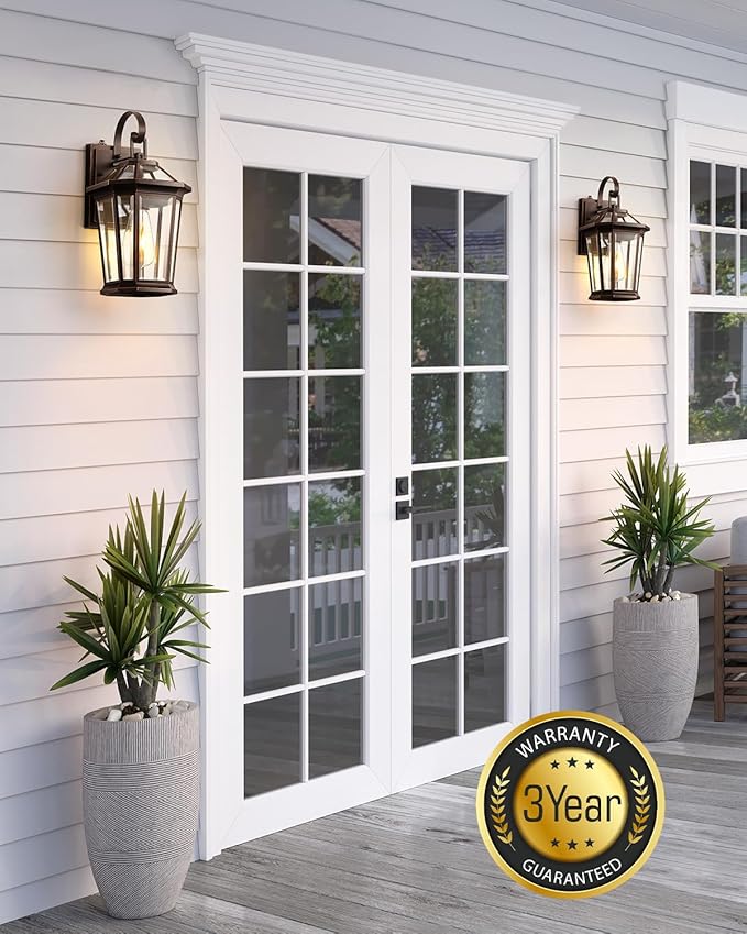 VIANIS Outdoor Wall Light Fixtures Aluminum Dusk to Dawn Outdoor Lighting with Tempered Glass Weatherproof Exterior Lighting Fixtures Oil-Rubbed Bronze Gold Trim Front Porch Light for Door Patio