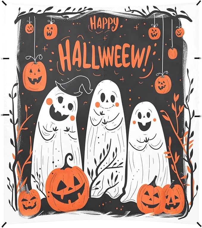 ALAZA Halloween Pumpkin Ghosts Beach Tent Sun Shelter UPF50+ Protection Beach Shade Canopy w/ 4 Sandbags for Outdoor Camping Fishing Backyard Fun Picnic 10x9 ft