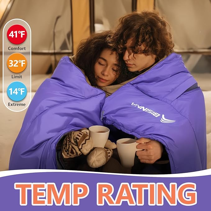 BISINNA Flannel XXL Sleeping bag (90.55x39.37) Wearable Sleeping Bag for Alults 3 Season with Pillow Compressdin Sack for Hiking Camping Backpacking Outdoor
