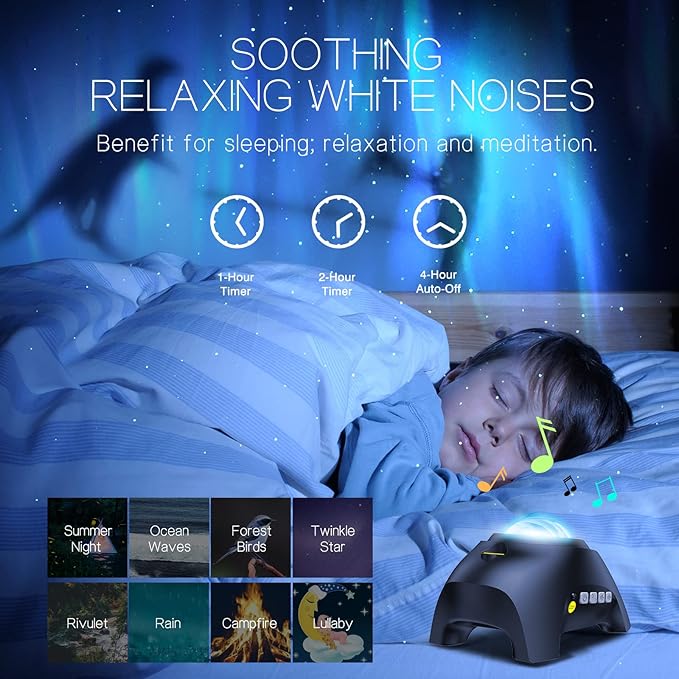 Northern Galaxy Light Aurora Projector with 33 Light Effects LED Star Projector for Bedroom Nebula Lamp Remote Control White Noises Bluetooth Speaker for Parties