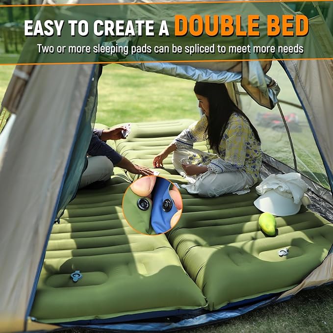 Camping Sleeping Pad Thick 5 Inch Camping Mat with Pillow Built-in Foot Pump Ultralight Inflatable Sleeping Pads for Camping Backpacking Hiking Tent