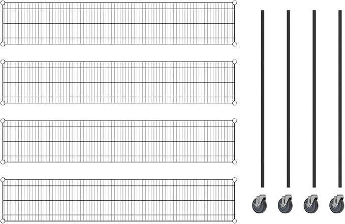 Commercial NSF Listed Black Epoxy Mobile Wire Shelving Kit 14 x 72 x 60 with 4 Shelves Perfect for Warehouse Walk-in Refrigerator Freezer Grocery Store Restaurant Dishroom