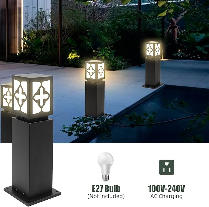 Landscape Path Lights 24 IP65 Waterproof Bollard Lights Heavy Duty Steel Stable Widened Base E27 Lamp Holder Modern Outdoor Path Lights Bollard for Lawn Patio Courtyard Driveway Cross 1pack