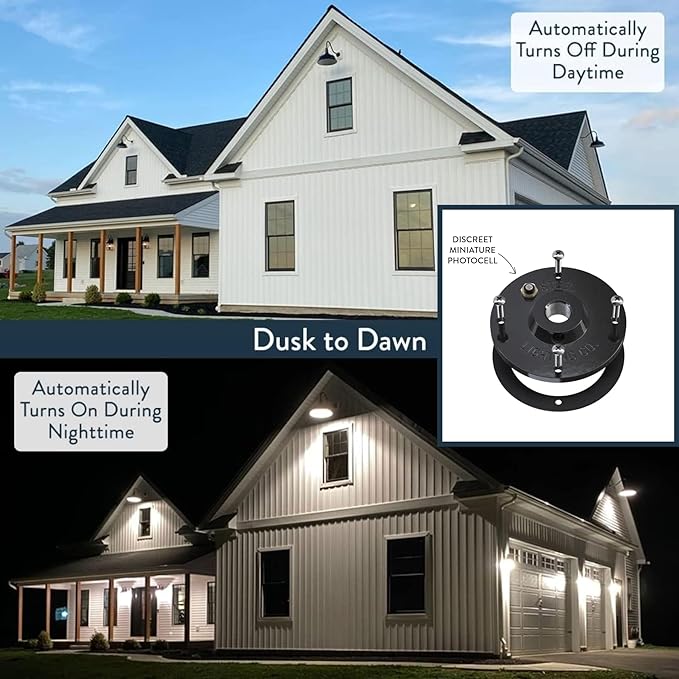 Steel Lighting Co. | Dusk to Dawn | Gardena Barn Light | Outdoor Wall Mounted | 16 Dome | 23 Gooseneck | Farmhouse Light Made in America | Galvanized Exterior/Galvanized Interior