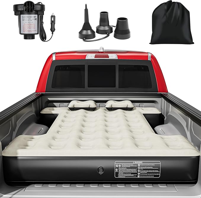 YITAHOME Truck Bed Air Mattress for 5.5-5.8 ft Full-Size Short Truck Beds Inflatable Car Mattress Bed with Pump Pillows Carry Bag &amp Repair Kit for Outdoor Travel Camping (Black&ampGray)