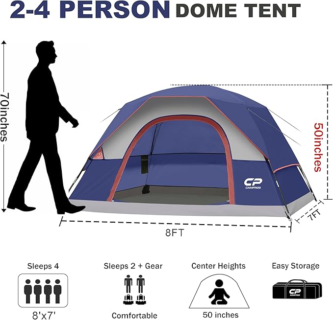 Tents for Camping 4 Person Tent Waterproof Windproof Double Layer Camping Tent Easy Setup Dome Tent with Large Mesh Windows &amp Wider Door for Outdoor Camping &amp Hiking