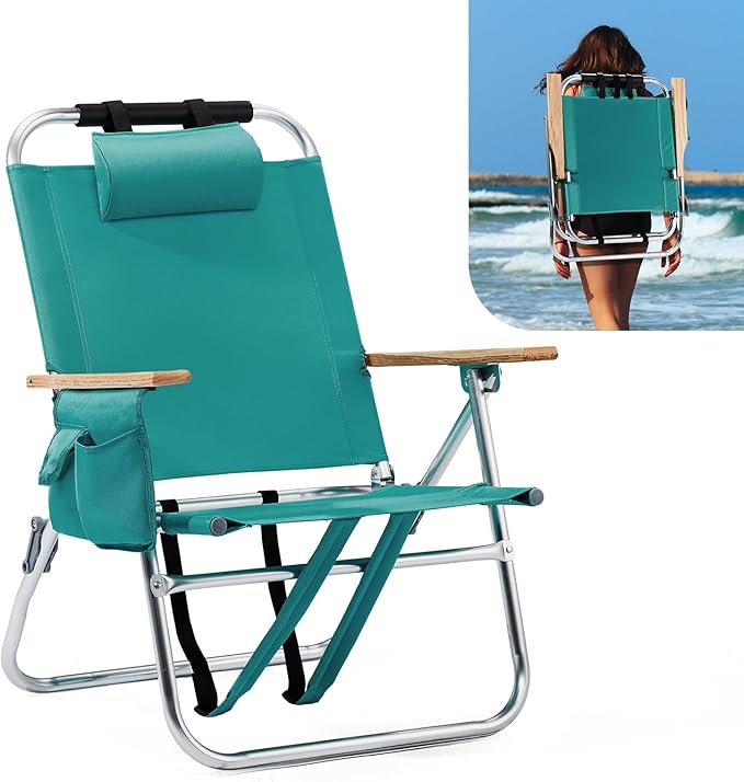 VINGLI Aluminum 13 Backpack Beach Chair – Tall Beach Chairs for Adults Portable with Adjustable Straps 3-Position Reclining Cup Holder High Lightweight Beach Chairs for Beach