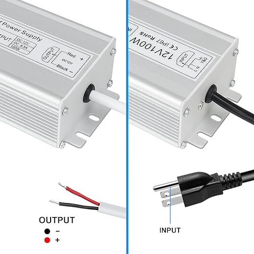 inShareplus LED Power Supply 12V 100W IP67 Waterproof Outdoor Driver AC 110-260V to DC 12V 8.5A Low Voltage Transformer Adapter with 3-Prong Plug for LED Light Computer Project Outdoor Use