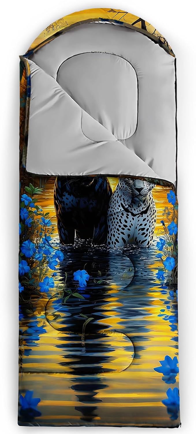 AILONEN Floral Wolf Sleeping Bag for Girls WomenWarm and Cool WeatherLightweightWaterproof BackpackingColorful Flower Animal Print Sleeping Bag for Camping
