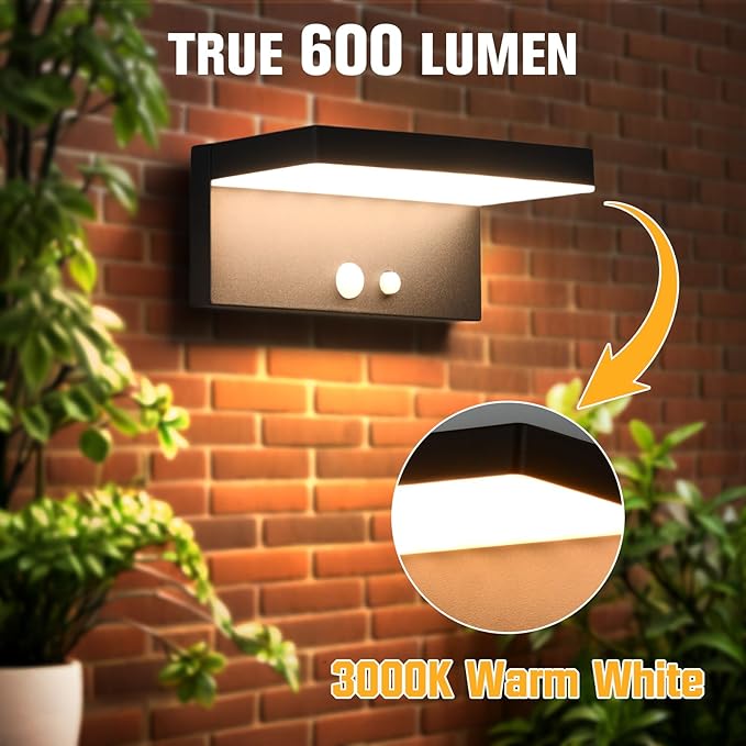 Solar Motion Sensor Outdoor Lights 2-Pack - 600 Lumen 3 Modes IP44 Waterproof Aluminum Solar Wall Address Light with 10H Runtime for Garden/Fence Black SG601020