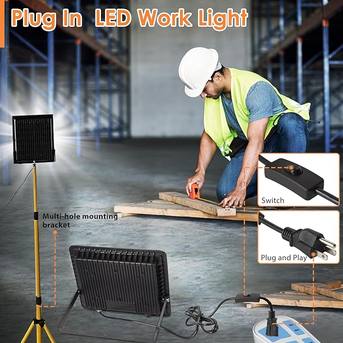50W LED Flood Light Outdoor 6500K Daylight White7000LM Super Brighter LED Work LightIP66 Waterproof Security Light with Switch and Plug for Garage Garden Yard Stadium 2Pack