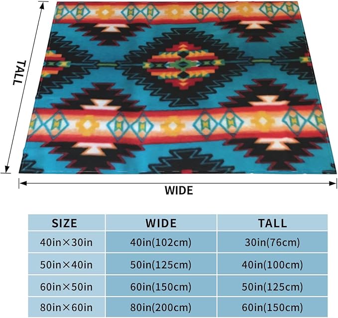 80X60 Southwestern Native American Lightweight Flannel Blanket - Soft and Breathable Polyester Suitable for Travel Camping and Home Decoration