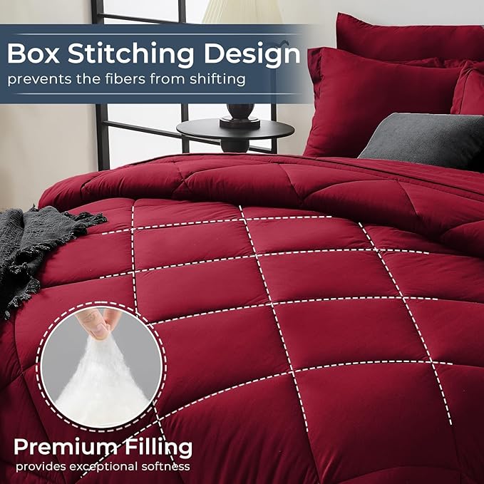 HEVUMYI Red Twin-XL Comforter Set - 5-Piece All Season Bed in a Bag Twin-XL Ultra Soft Bedding Set with Comforter Flat Sheet Fitted Sheet Pillowcases Pillow Shams