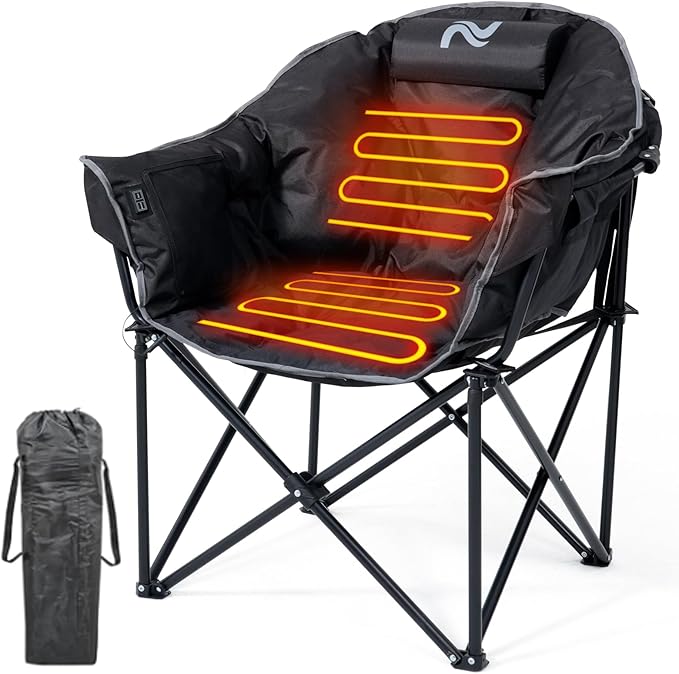 LILYPELLE Oversized Heated Camping Chair Patio Lounge Chairs with 3 Heat Levels Portable Folding Heated Chair Round Moon Saucer Folding Lawn Chair Outdoor Chair for Camping Lounge Patio