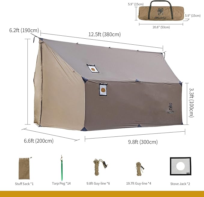 OneTigris TEGIMEN Hammock Hot Tent with Stove Jack - Spacious Versatile Wall Tent with Snow Skirt - 3000mm Waterproof