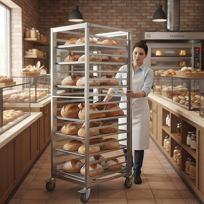 18 Tier Aluminum Home Commercial Kitchen Bakery Cooling Rack with 4 Wheels Commercial Bun Pan Bakery Rack for Restaurant Cafeteria Pizzeria