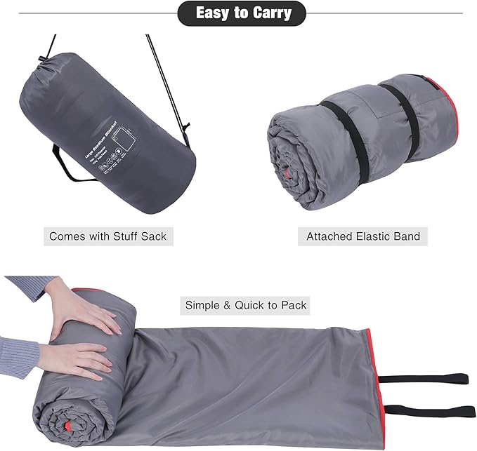 REDCAMP Large Waterproof Stadium Blanket for Cold Weather Soft Warm Fleece Camping Blanket Windproof for Outdoor Sports Blue/Red (Outer Grey/Inner Black)