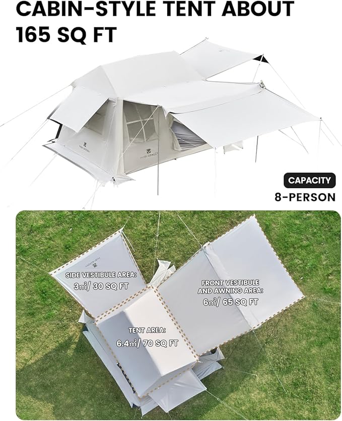 Mobi Garden Skyloft 4/8 Person Instant Tent Large Aluminum Alloy Cabin Tent Double Layer Full Rainfly Waterproof 4 Season Shelter Huge Interior with Pre-Attached Poles Air Vent &amp Carry Bag