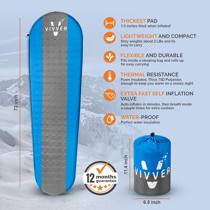 Self Inflating Lighweight Sleeping Pad - Compact Thick and Durable -Ideal for Outdoor Camping Hiking and Backpacking -Self-Inflating Sleep Pad is Sleeping Bags. No Air Leakage