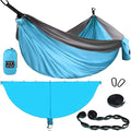Gold Armour Camping Double Hammock with Mosquito Net Set (Removable) - Double Parachute Hammock USA Based Brand Lightweight Adults Kids Camping Accessories Gear (Light Blue &amp Gray)