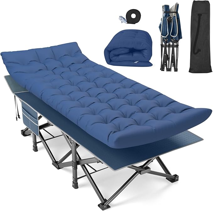 Suteck Folding Camping Cot 32In XXL Portable Outdoor Cot Heavy Duty Sleeping Bed for Adults 1200D Double Layer Oxford Camp Cots W/Pilllow Mattress Carry Bag for Home Office Nap Beach Travel 500LBS